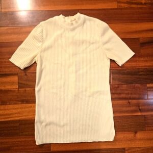 Vintage Women's Cream Ribbed Shirt, 70s Style, Small